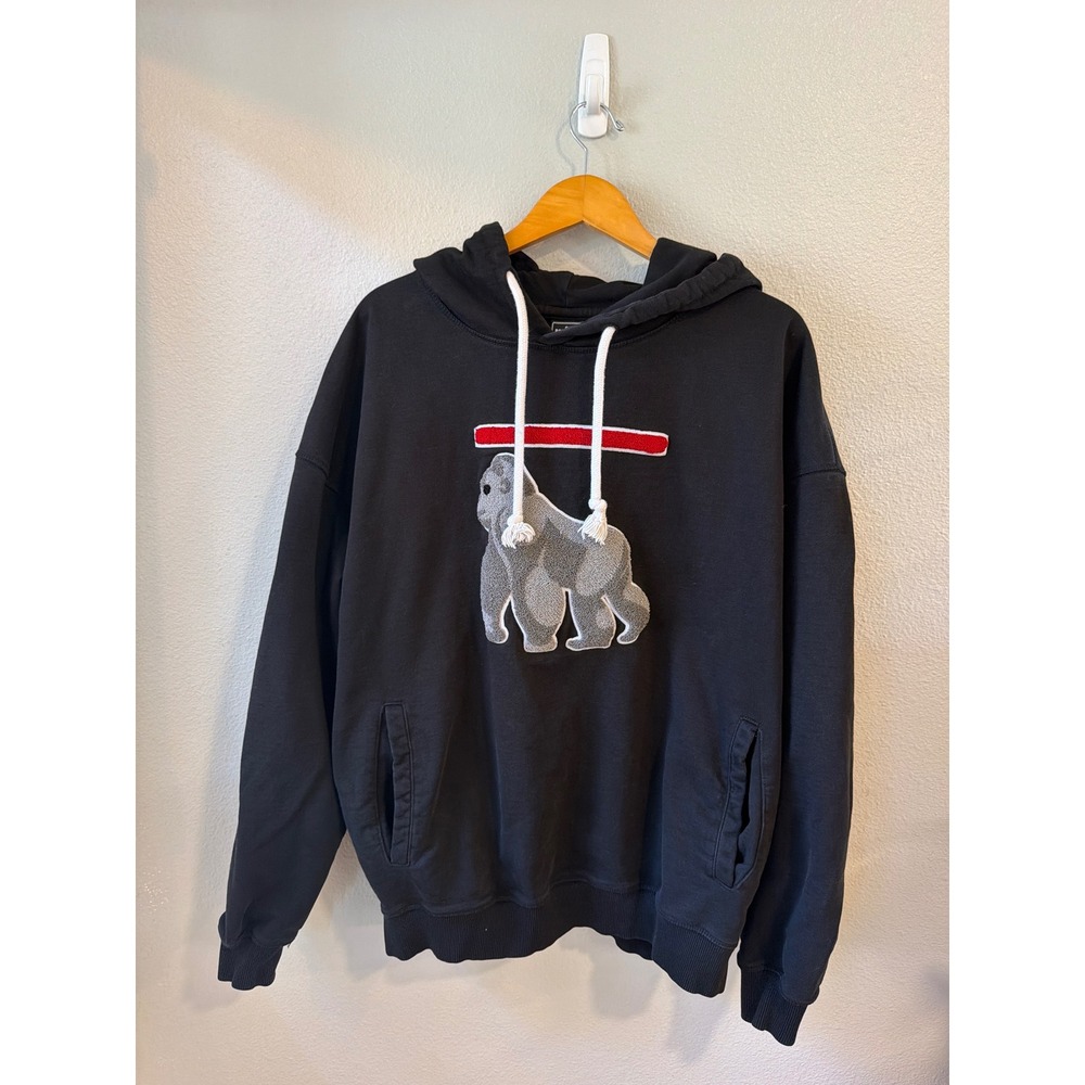 RawGear Hoodie Mens XL Black Chenille Gorilla Patch Streetwear Pullover